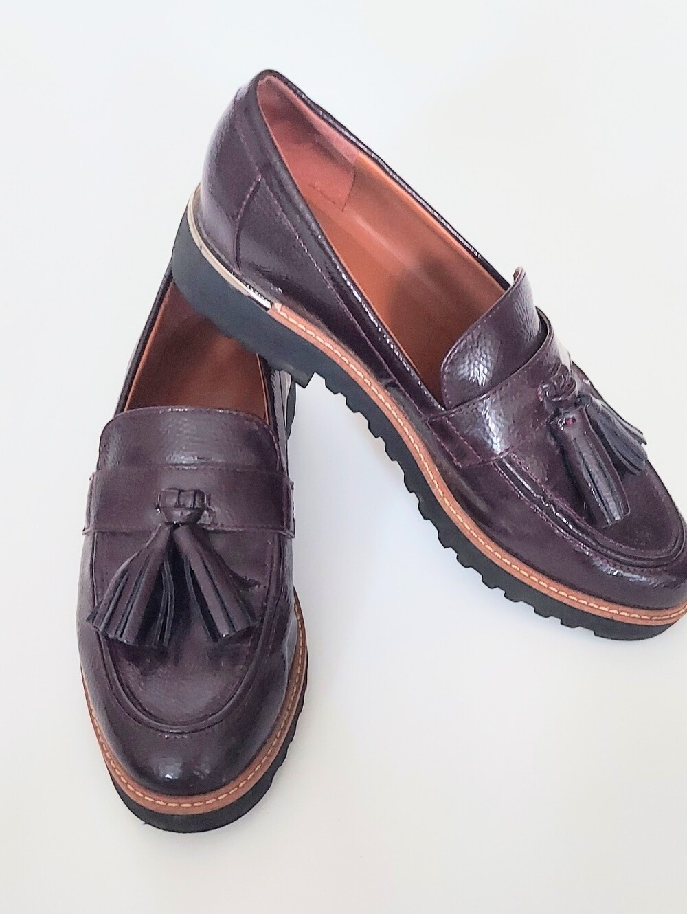 Franco Sarto Carolynn Womens 8.5M Burgandy Patent Tassel Loafers